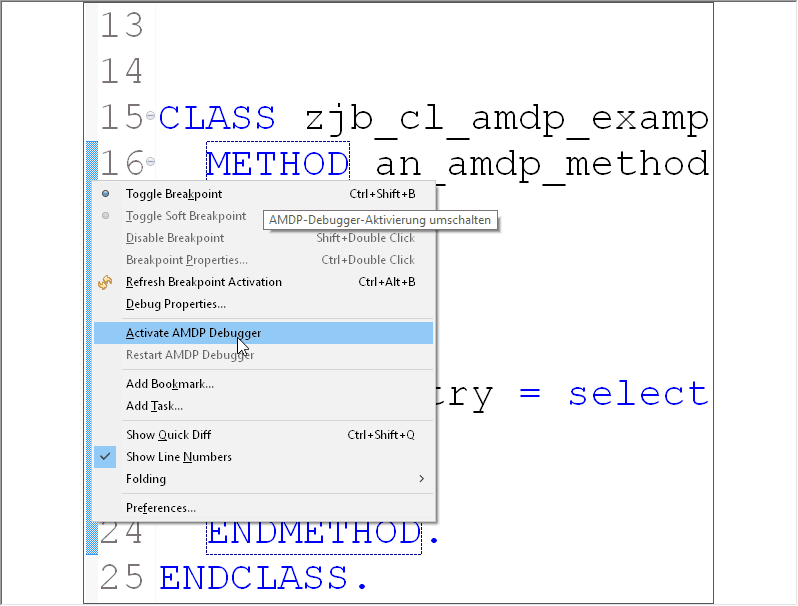 AMDP debugger context menu